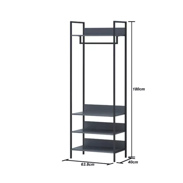 TAD | Zahra Dark Grey 4 Shelf Open Wardrobe Bedroom Furniture Storage Cupboard 2