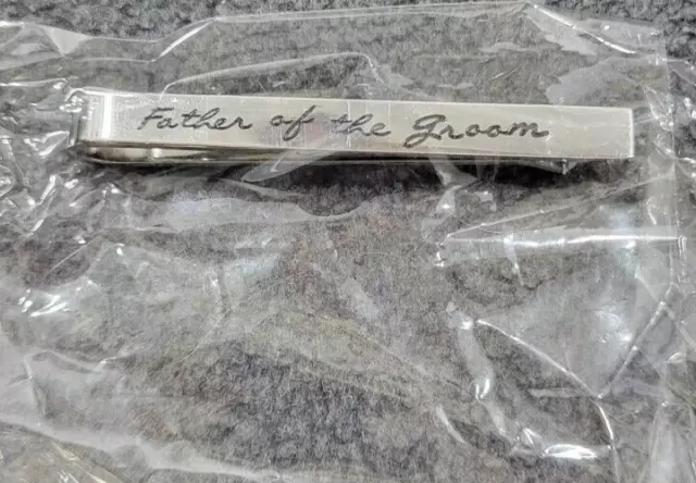 Father Of The Groom Engraved Silver Tone Tie Clip/Bar Wedding Day NEW