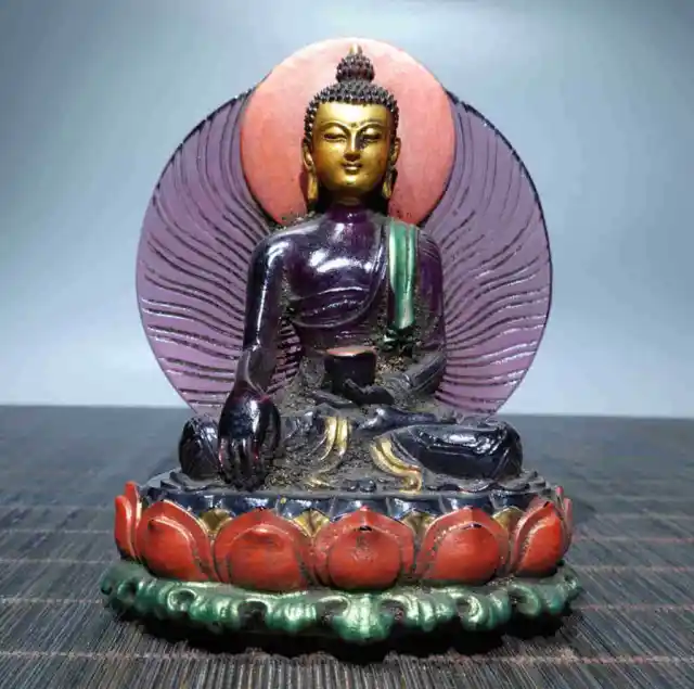 Chinese Old Beijing Glaze Handmade Exquisite Buddha Statue 6545