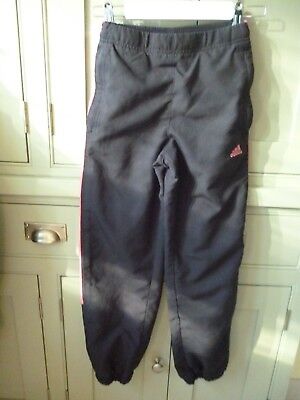 Adidas girls age 9-10 cotton lined shell tracksuit trousers bottoms pink stripe