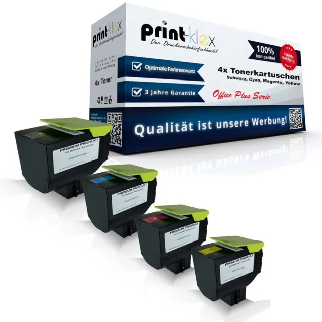 4x Drucker Tonerkartuschen für Lexmark 80C2H Farb Kassetten - Office Plus Serie