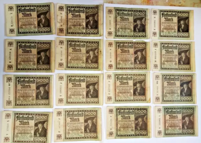 23 x 5000 Mark - Reichsbanknote -  1922 Inflation - gebraucht