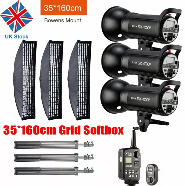 UK 1200w 3x Godox 400w SK400II Photo Studio Strobe Flash Light + Largest Softbox