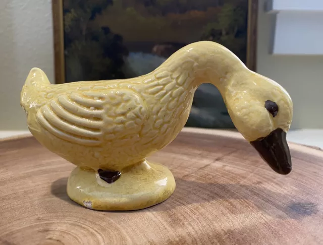 Vintage California (?) Pottery Yellow Glaze Duck Goose Head Down