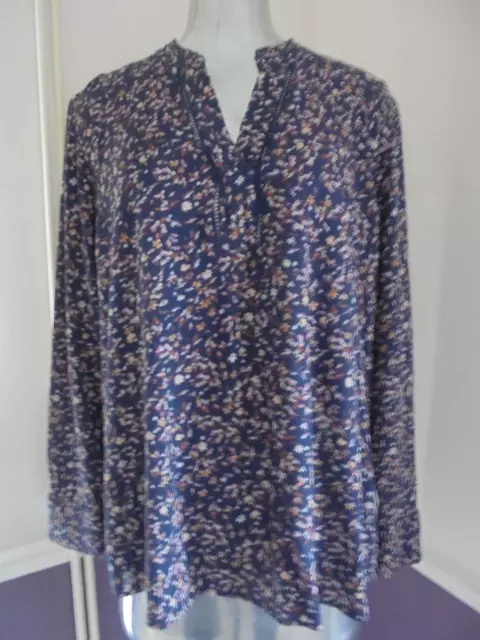 Ladies Next Blouse Long Sleeved V Neck Blue Floral Size 20 Uk