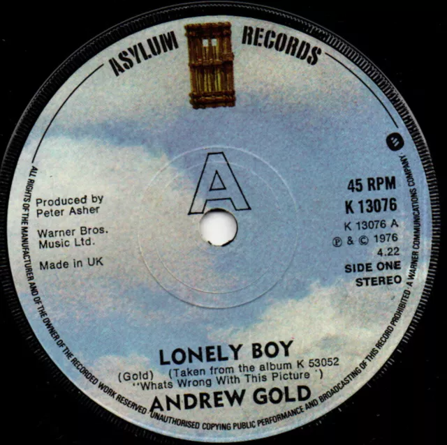 Andrew Gold - Lonely Boy 7" UK 1976
