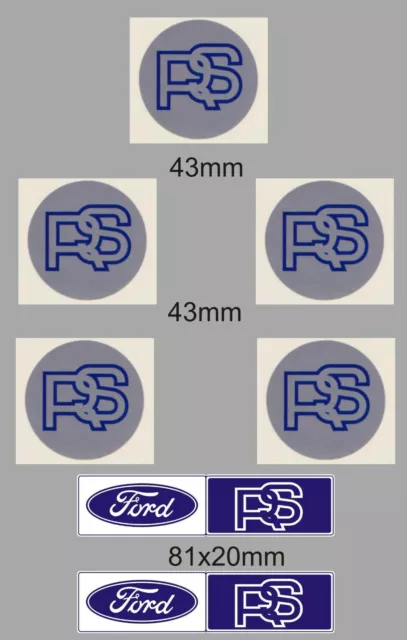 FORD ESCORT Series 1 RS Turbo Wheel center Decals, Stickers, Blue on Silver