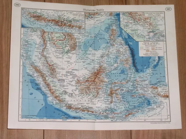 1938 Original Vintage Map Of Indonesia Borneo Singapore Philippines Malaysia