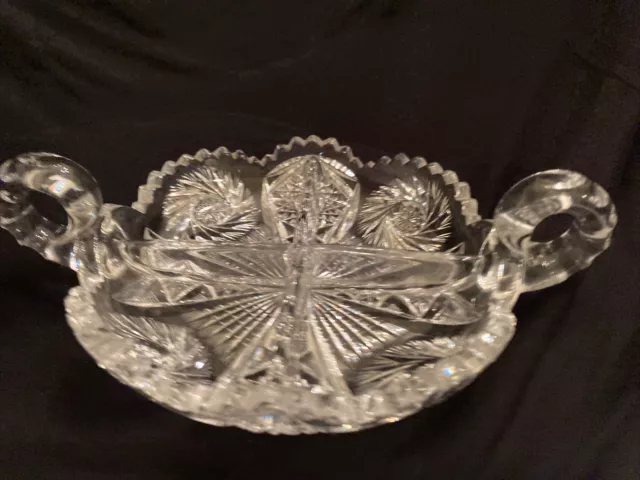 Vintage ABP American Brilliant Cut Divided Bowl/dish With Handles 2