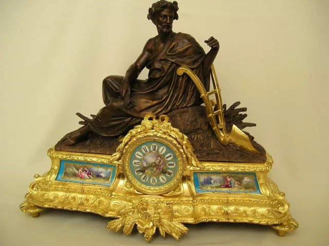 Large Antique Allegorical Figural Gilt Bronze Clock with Sevres Porcelain c 1870 2