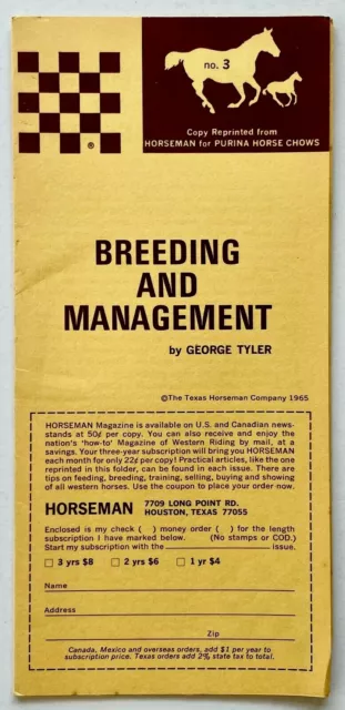 1965 Horse Breeding & Management Vintage Texas Horseman Brochure Purina Chows