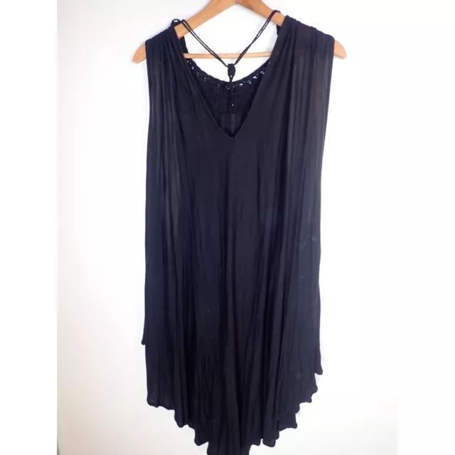 Free People Black Tunic Mini Dress Swim Coverup Boho Beading Loose Fit Large