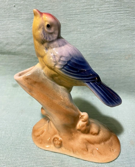 VINTAGE ROYAL COPLEY Blue Bird on a Tree Stump Bud Vase 10.00 PicClick