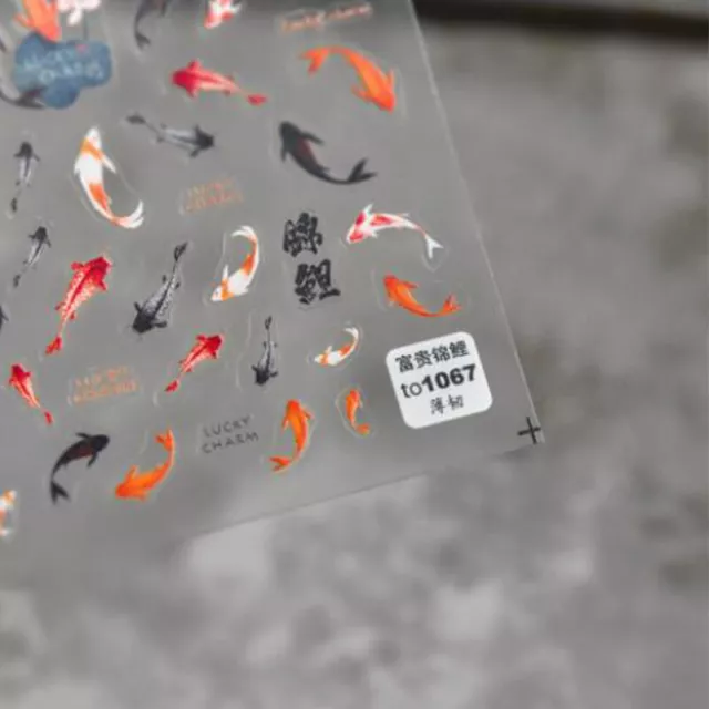 Red Koi Fish Goldfish 5D Nail Sticker Lettering 3D Stickers Chinese Nail Decal