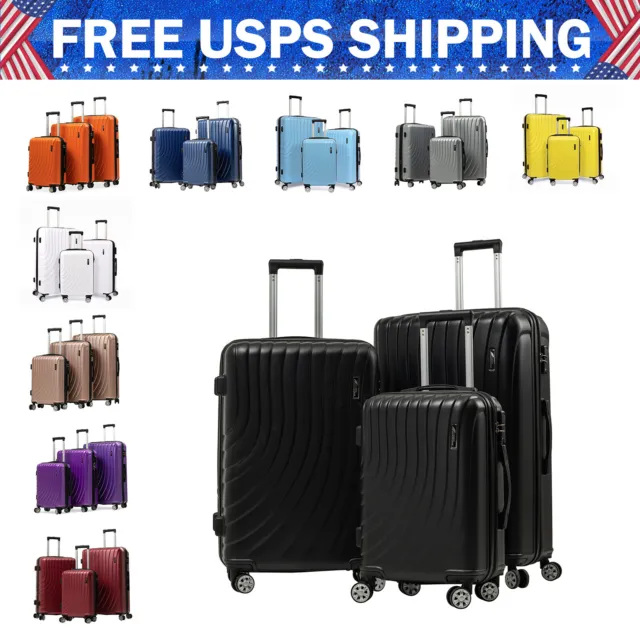 Expandable Luggage Set 3 Piece Suitcase TSA Lock 8 Wheels 360° Spinner Carry on