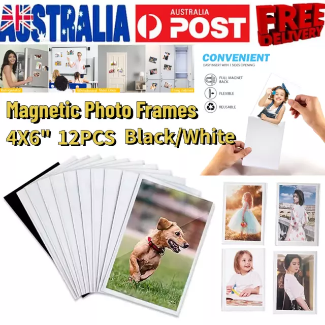 12X Magnetic Photo Frames Fridge 4x6" Photo Pictures Clear Pocket Sleeves Magnet
