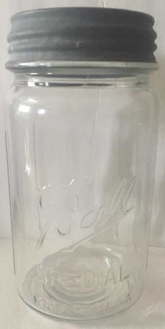 Vintage Ball Special Quart Ribbed Round Clear Fruit Jar Made In USA Ball Lid