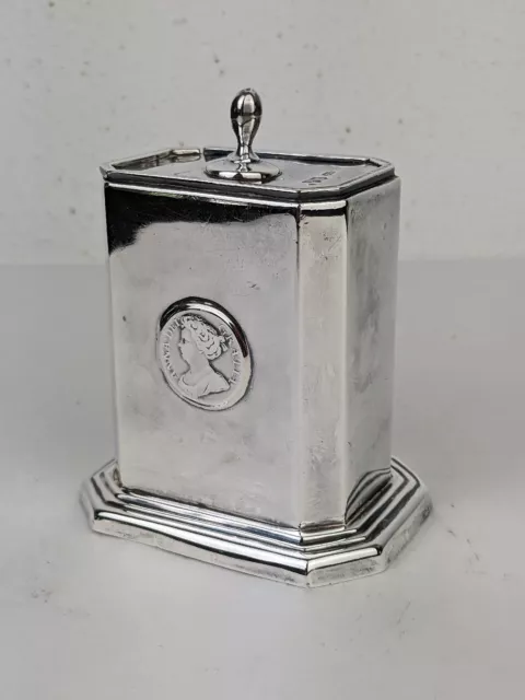 RARE Britannia Silver Tea Caddy London 1912 Harry Freeman w/ Queen Anne Coin