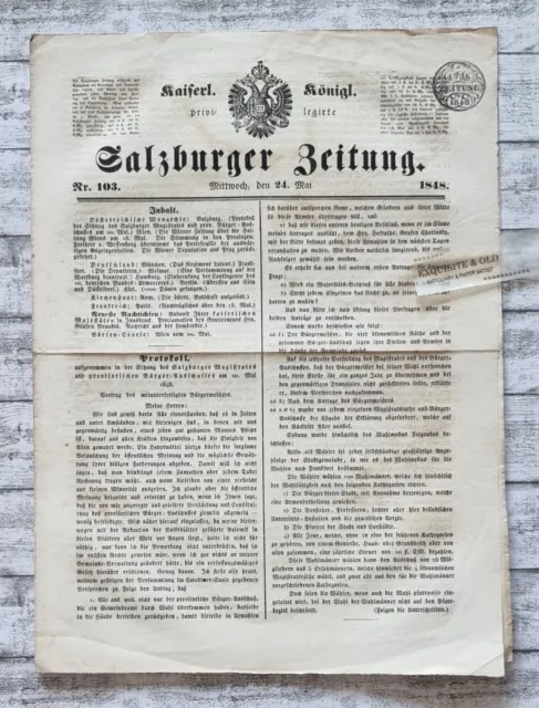 1848 Salzburger Zeitung Nr 103 Österreich Revolution Salzburg Bürger Ausschuss