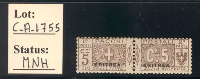 C_A_1755. ERITREA. 5 cent. stamp of the 1916 SEGNATASSE set. MNH