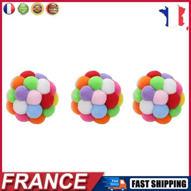 3pcs Plush Colorful Cat Toy Funny Interactive Bell Bouncy Ball (Multicolor) fr