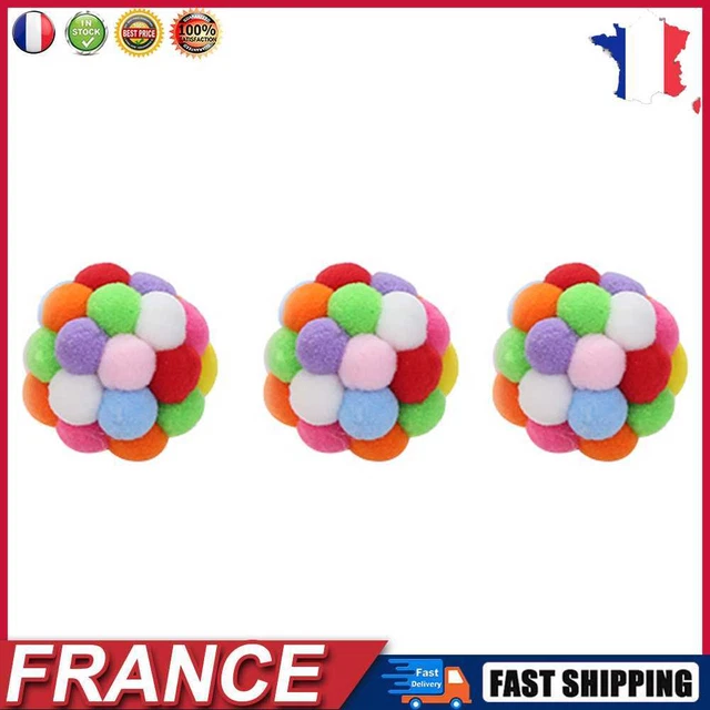 3pcs Plush Colorful Cat Toy Funny Interactive Bell Bouncy Ball (Multicolor) fr