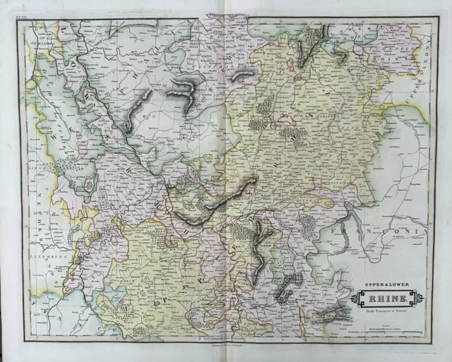 1828 Upper & Lower Rhine by Daniel Lizars Large Hand Coloured Antique Map