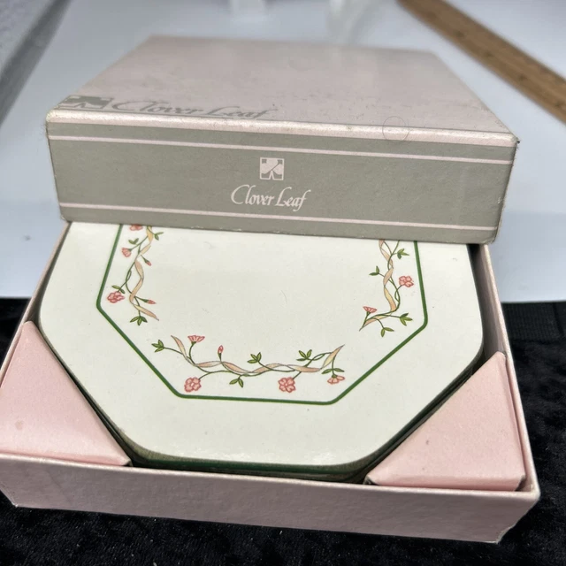 Vintage Clover Leaf Eternal Beau Drinks Coasters x 6 Octagonal Cork Backed Boxed