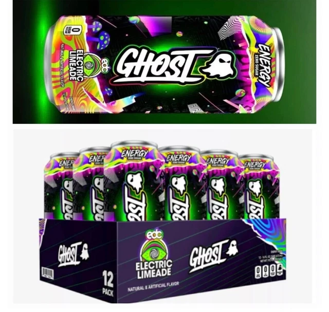 GHOST ELECTRIC LIMEADE Energy Drink EDC 2024 Sealed 12Pak Cans GlowIn