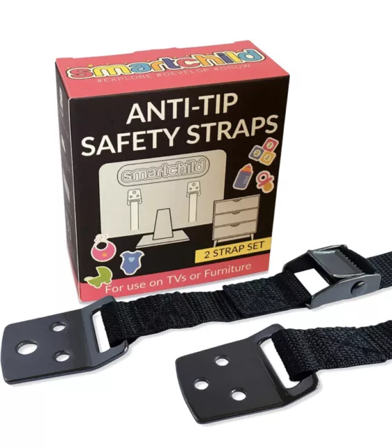 Babbio Anti Tip Safety Straps | Anchor Flat Screen TV or Furniture to Wall 2 Pk