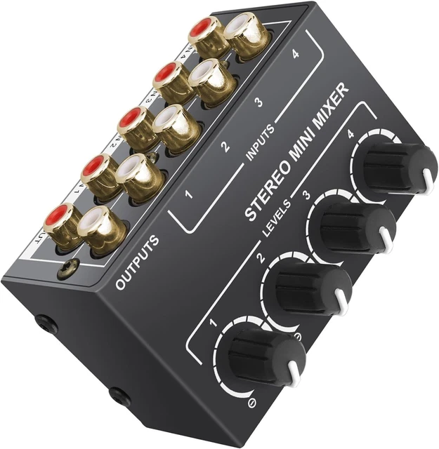 LiNKFOR 4 Channel Stereo Audio Mixer CX400 Metal Shell Support RCA Input and...
