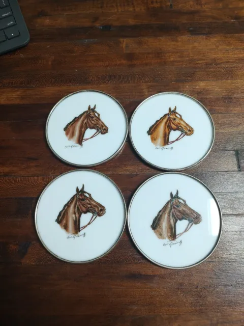 Cyril Gorainoff  Set of 4 Horse Head  Coasters Sterling Rim
