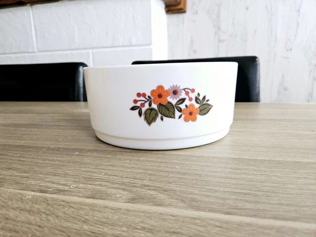 Saladier Vintage Arcopal à Motif Fleurs – Diamètre 21 Cm – En Verre – Occasion En Bon état – Rétro Et Charmant