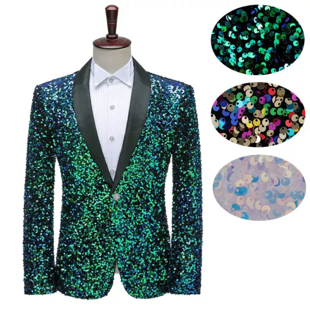 Giacca blazer uomo glitter tuta paillettes risvolto un bottone cena ballo chic 2