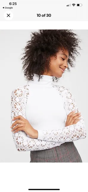 New Free People Womens Long Sleeve Seamless Top Rib And Lace Turtleneck $48