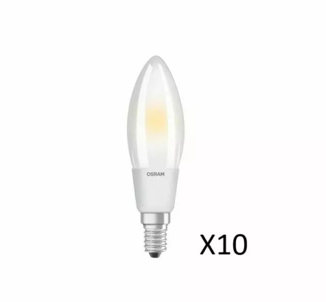 10 Stück OSRAM LED Kerzenlampen 4,5W(40W) 827 470lm Dim E14 Fil