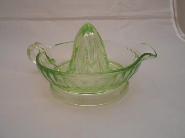 Vintage Uranium Glass Juicer, Citrus Juicer, Reamer, Green, Depression Glass