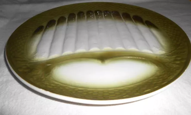 Moulin Des Loups Orchies France Green White Faience Pottery 24cm Asparagus Plate