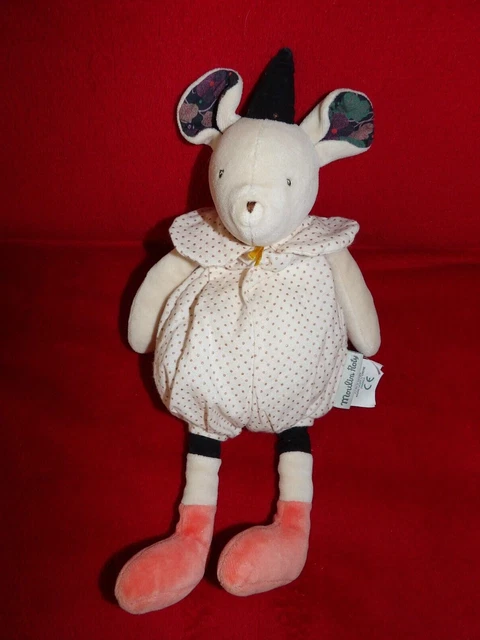 Doudou Peluche  Souris Beige Combinaison a Pois  il Était Une Fois MOULIN ROTY