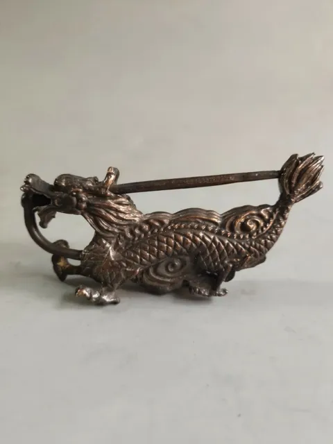 Exquisite Old Chinese Brass Copper Handmade Dragon Lock Key Statue