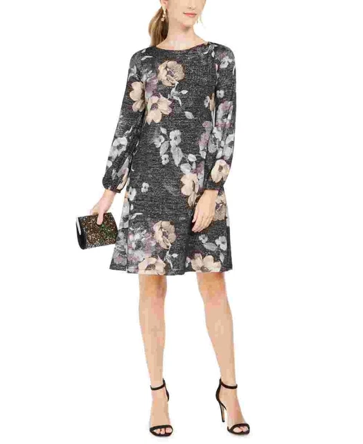Jessica Howard Women's Floral Neck Above The Knee Shift Grey Size 10P