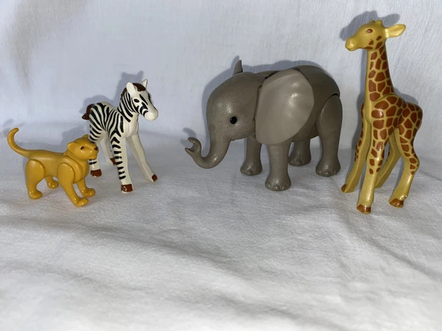 Lot Playmobil Savane : Lion Et éléphanteau - Vintage, Animaux Zoo, Végétation, Arbre, Occasion