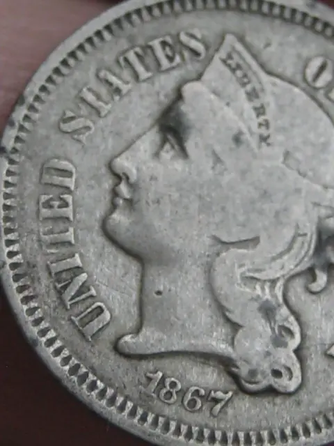 1867 Three 3 Cent Nickel- Fine Details