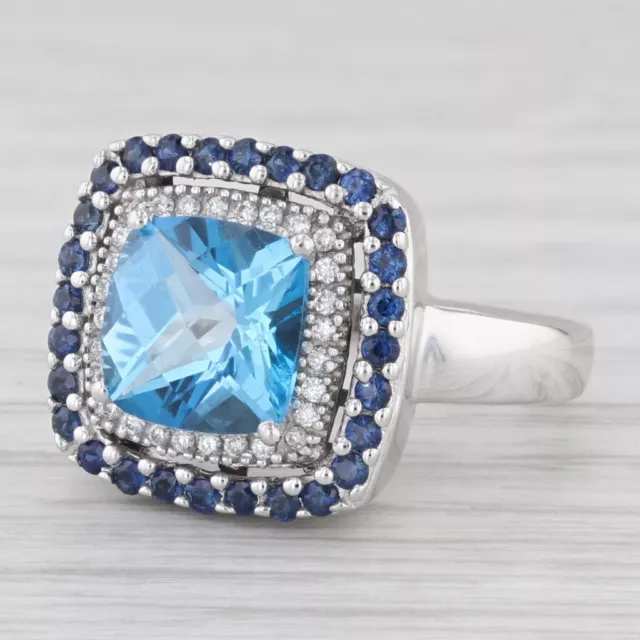 Le Vian 3.42ctw Blue Topaz Sapphire Diamond Halo Ring 14k White Gold Size 6.5