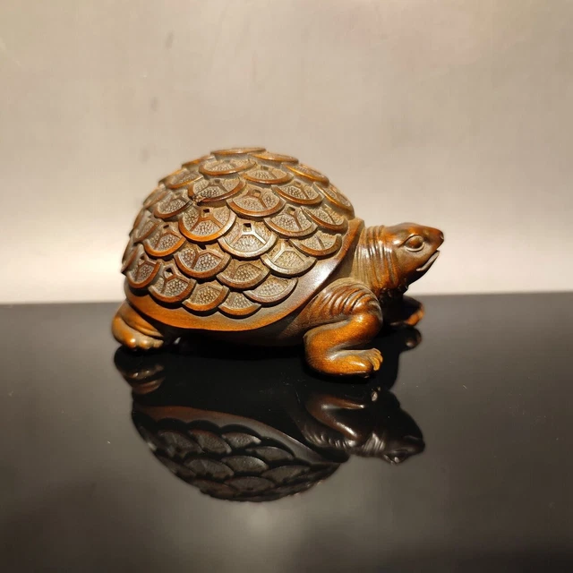 VINTAGE CARVED WOODEN Turtle statue wood Boxwood mini gift Good luck