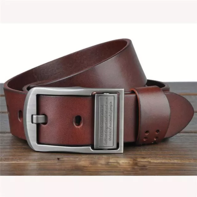 Ceinture en cuir de luxe Homme décontractée large ceinture de cuir marron 3