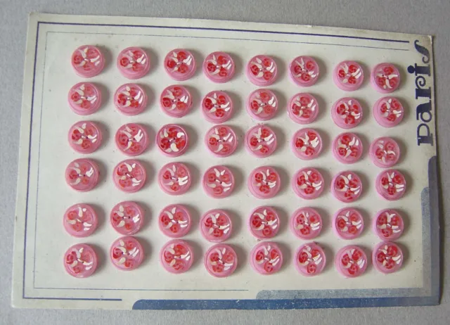 48 anciens BOUTONS Rose fleurs peintes années 1950/60 Vintage buttons