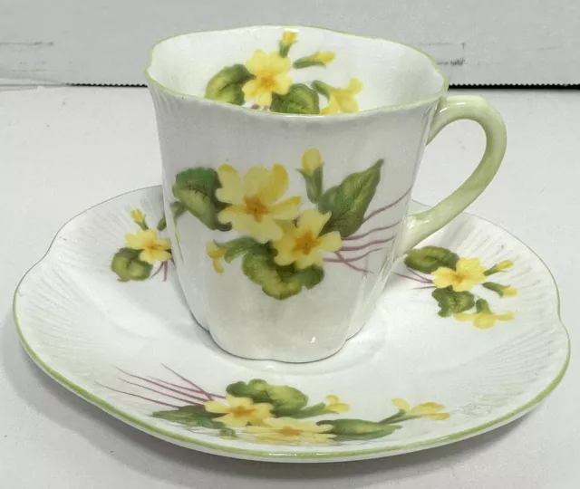 Shelley Bone China Floral Cup & Saucer Yellow Flowers-ENGLAND-Primrose-13430