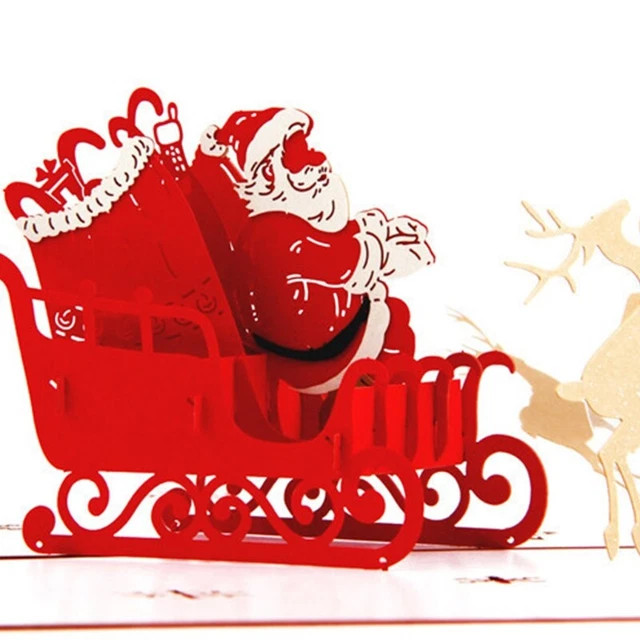 Merry Christmas Greeting Card 3D for Up Card with Envelope Santa Elk Sl 3