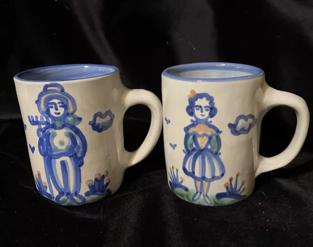 M. A. HADLEY Pottery Farmer & Wife Coffee Cup Mugs "The End" Inside - Set of Two